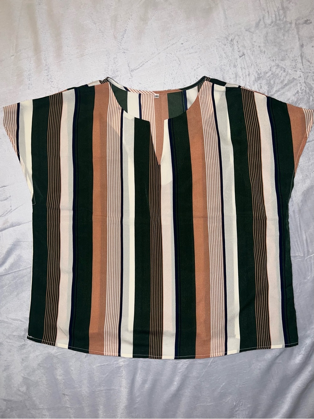 Striped Lightweight Multicolored T-Shirt Blouse Size 2X V-Neck Cap Sleeve